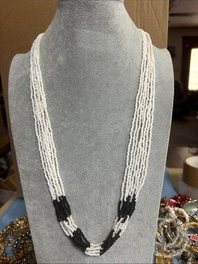 Monet Multi-Strand White and Black Beaded Necklace